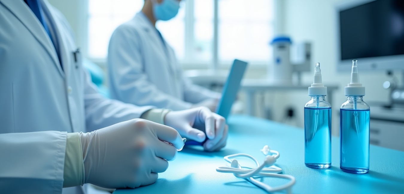 Nowoczesna sala zabiegowa z systemem do znieczuleń, prezentująca sprzęt do dozowania leków w sterylnym środowisku medycznym